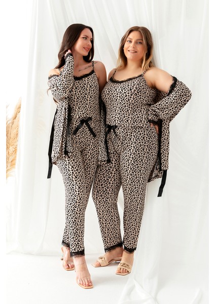 Sabahlıklı Dantel Detaylı Büyük Beden Pegasus Kadın Pijama Takımı-Çeyizlik Takım fırsatları