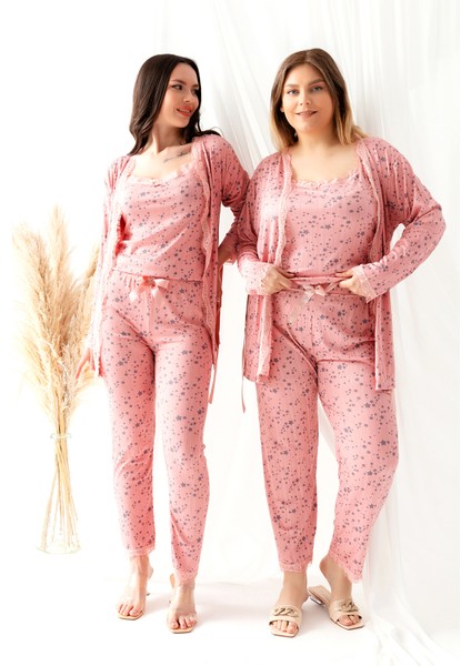 Sabahlıklı Dantel Detaylı Büyük Beden Pegasus Kadın Pijama Takımı-Çeyizlik Takım