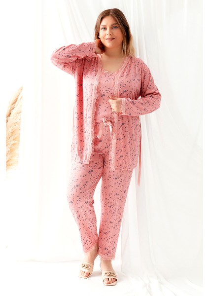 Sabahlıklı Dantel Detaylı Büyük Beden Pegasus Kadın Pijama Takımı-Çeyizlik Takım