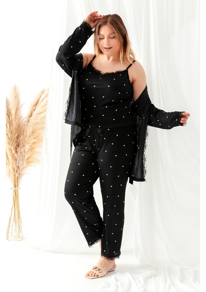 Sabahlıklı Dantel Detaylı Büyük Beden Pegasus Kadın Pijama Takımı-Çeyizlik Takım modelleri