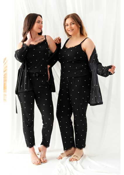 Sabahlıklı Dantel Detaylı Büyük Beden Pegasus Kadın Pijama Takımı-Çeyizlik Takım fırsatları