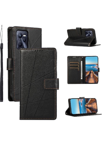 Realme C35 Kickstand Şok Emici Üç Kart Yuvaları Için Flip Case (Yurt Dışından)