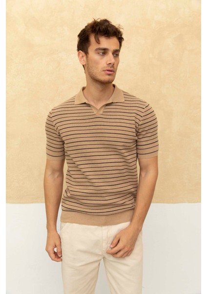 Çizgili Polo Yaka T-Shirt Taş modelleri