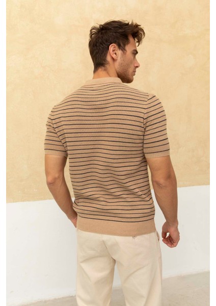 Çizgili Polo Yaka T-Shirt Taş indirimleri