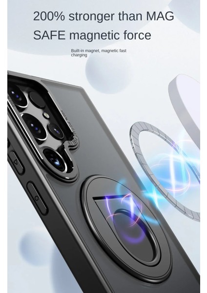 Samsung Galaxy S24 ile Uyumlu Kılıf 360° Dönen Magstand Kılıf Yüzüklü Parmak Geçmeli Stand Olabilen 2mm Çıkıntı Kamera Koruma Magsafe ile Uyumlu Matte Ring Kapak Black