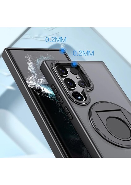 Samsung Galaxy S24 ile Uyumlu Kılıf 360° Dönen Magstand Kılıf Yüzüklü Parmak Geçmeli Stand Olabilen 2mm Çıkıntı Kamera Koruma Magsafe ile Uyumlu Matte Ring Kapak Black