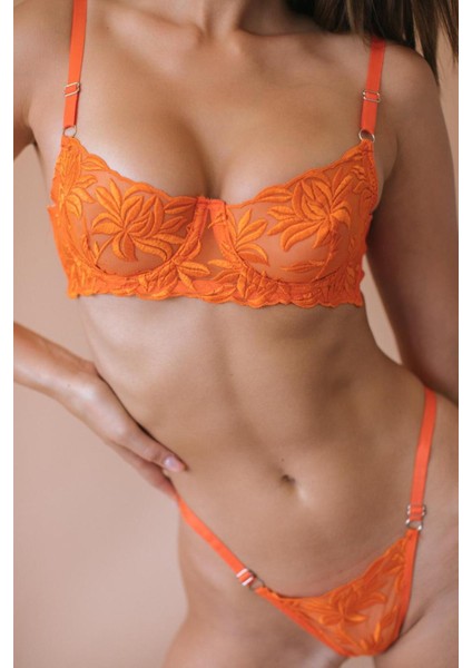 Mona Turuncu Kadın Bralet Takım Hafif Destekli Balenli Şık Tasarım