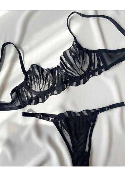 Kadın Zebra Desenli Tanga Külotlu Sütyen Takım