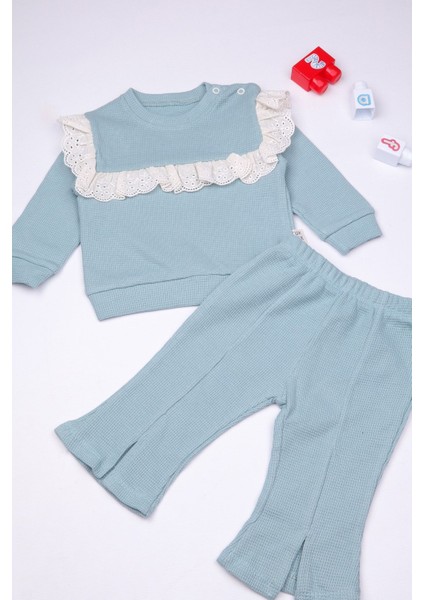 %100 Pamuk Ispanyol Paça Fisto Yaka 2'li Kız Bebek Takımı