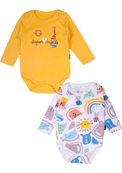 %100 Pamuk Kedi ve Hayvan Desenli 2'li Zıbın Takımı