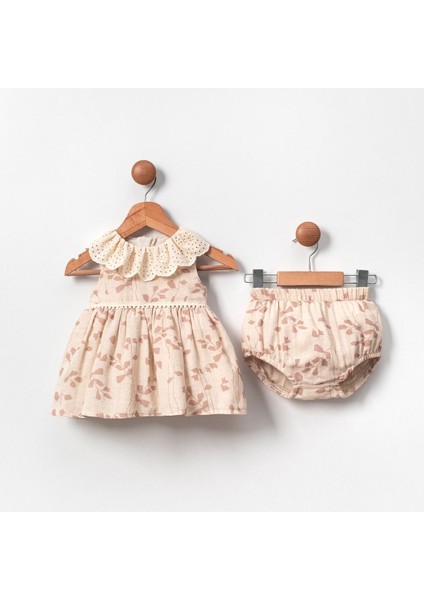 %100 Pamuk Fisto Yakalı Kız Bebek 2'li Takım