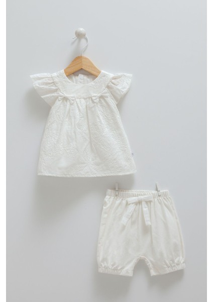 %100 Pamuk Dantel Detaylı Kız Bebek 2'li Takım