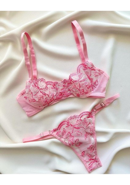 Cindy Pembe Kadın Tangalı Bralet Takım