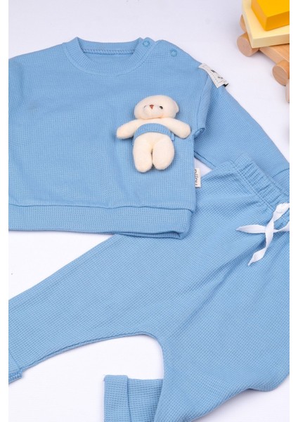 %100 Pamuk Mevsimlik Waffle Kumaş Ayı Oyuncaklı 2'li Takım