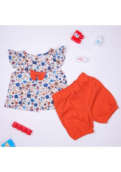 Fiyonklu Çiçek Desenli Kız Bebek 2'li Takım modelleri