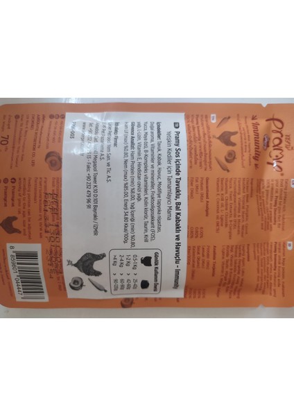 Sos Içinde Tavuklu Bal Kabaklı Kedi Maması 70GR -Immunıty X4 Adet