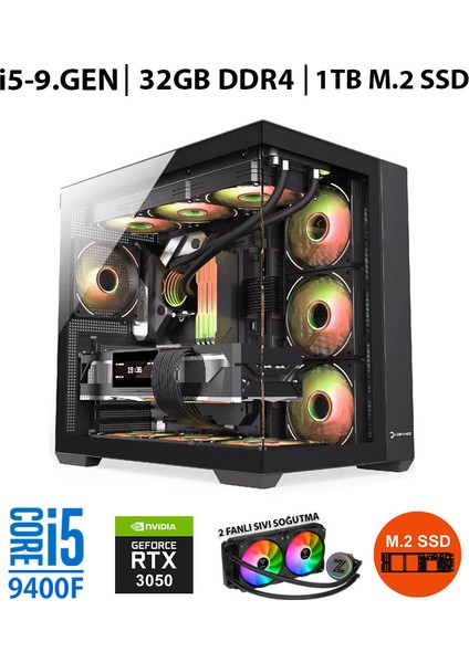 Zero RTX60 Intel Core I5-9400F 32GB Ram 1 Tb M.2 Nvme 8gb RTX3050 Sıvı Soğutmalı Oyuncu Masaüstü Bilgisayar