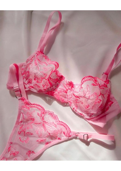 Cindy Pembe Kadın Tangalı Bralet Takım