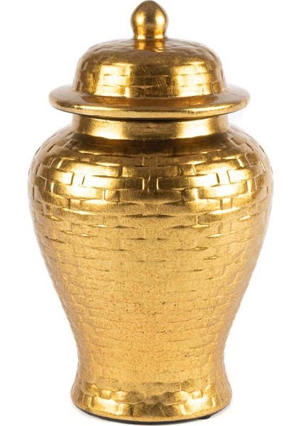Gold Hasır Desen Kapaklı Vazo Küp 20X34CM