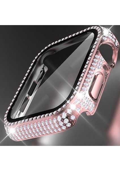 Apple Watch Uyumlu 41MM Kasa Uyumlu Full Zarif Taşlı Kasa ve Ekran Koruyucu