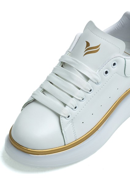 Old London Beyaz Gold Şerit Detaylı Erkek Sneakers Spor Ayakkabı