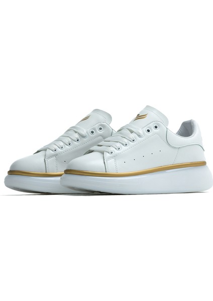 Old London Beyaz Gold Şerit Detaylı Erkek Sneakers Spor Ayakkabı