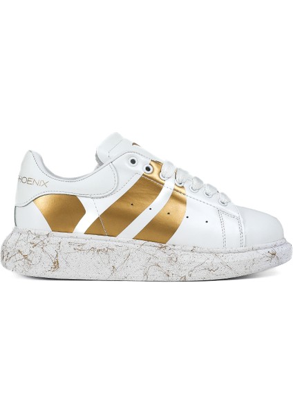 Old London Beyaz Gold Desen Detaylı Taban Sneakers Spor Ayakkabı