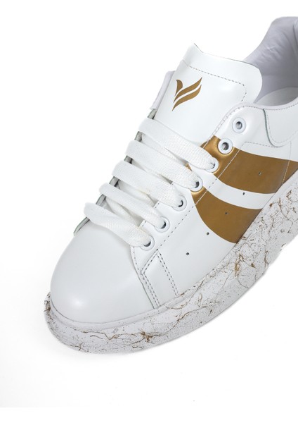 Old London Beyaz Gold Desen Detaylı Taban Sneakers Spor Ayakkabı