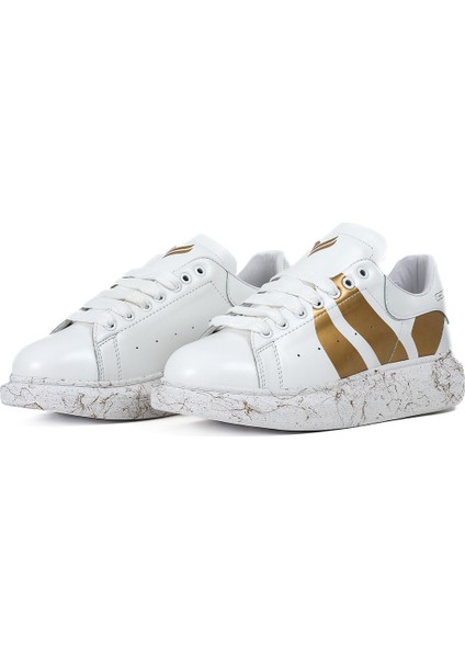 Old London Beyaz Gold Desen Detaylı Taban Sneakers Spor Ayakkabı