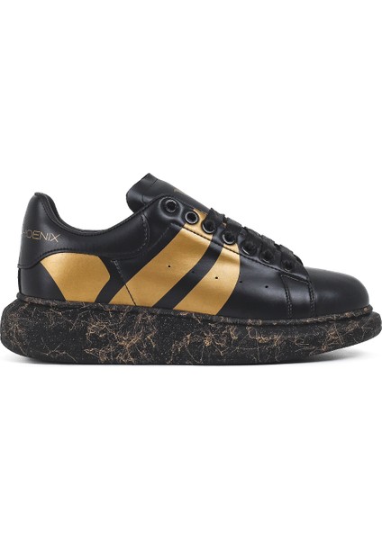 Old London Siyah Gold Desen Detaylı Taban Sneakers Spor Ayakkabı