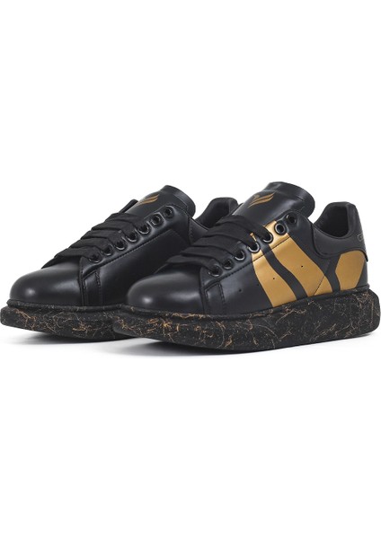 Old London Siyah Gold Desen Detaylı Taban Sneakers Spor Ayakkabı