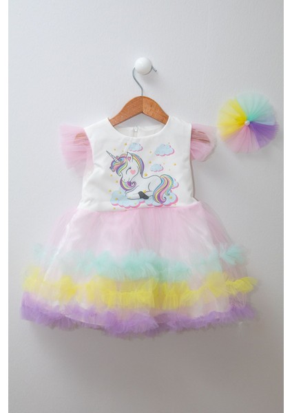 Unicorn Desenli Tokalı Elbise