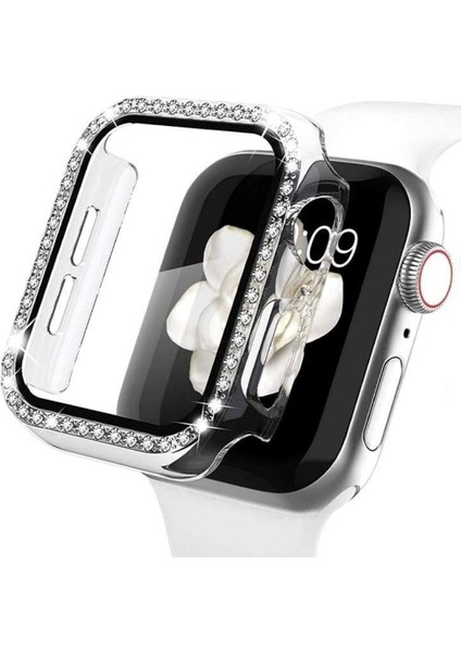 Apple Watch 4-5-6 Se 40 mm Uyumlu Zarif Elmas Taşlı Kasa ve Ekran Koruyucu