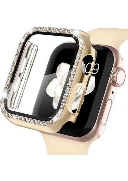 Apple Watch 4-5-6 Se 40 mm Uyumlu Zarif Elmas Taşlı Kasa ve Ekran Koruyucu