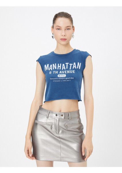 Crop T-Shirt Kolsuz Kolej Temalı Baskılı Pamuklu modelleri