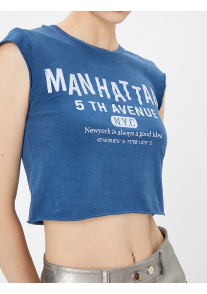 Crop T-Shirt Kolsuz Kolej Temalı Baskılı Pamuklu indirimleri