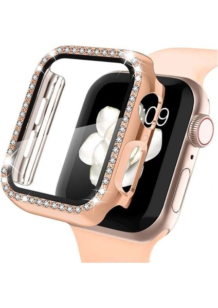 Apple Watch 45 mm Uyumlu Zarif Elmas Taşlı Kasa ve Ekran Koruyucu