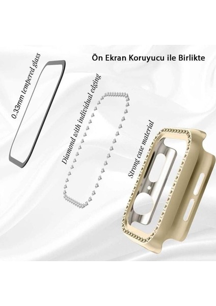 Apple Watch 2-3-4-5 Uyumlu 42mm Zarif Elmas Taşlı Kasa ve Ekran Koruyucu