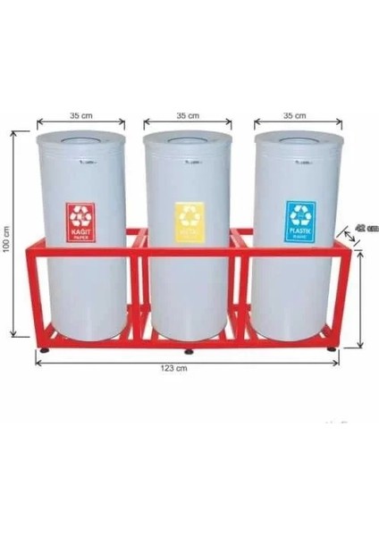 Garanti Metal 1810 Kafesli Boyalı 3 Lü Geri Dönüşüm Çöp Kovası