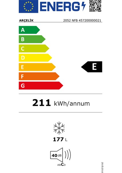 2052 Nfb E Enerji Sınıfı 177 lt Derin Dondurucu