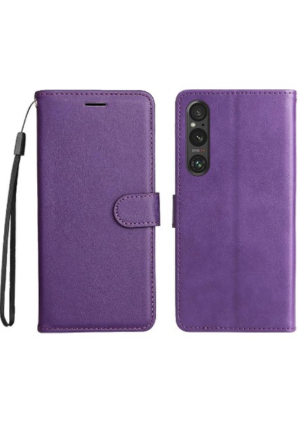 Sony Xperia 1V Için Flip Case Yüksek Kalite Deri Klasik Düz Renk Kılıf (Yurt Dışından)