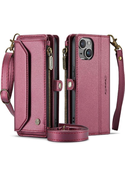 Kadınlar Için Crossbody Durumda iphone 14 Artı Cüzdan Durumda Cüzdan Fermuar (Yurt Dışından)