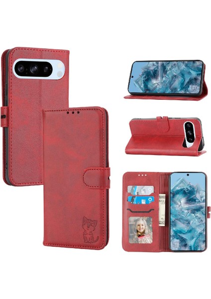 Google Pixel 9 Pro Kickstand Için Cüzdan Kılıf Tüm Yuvarlak Koruma Kartı (Yurt Dışından)