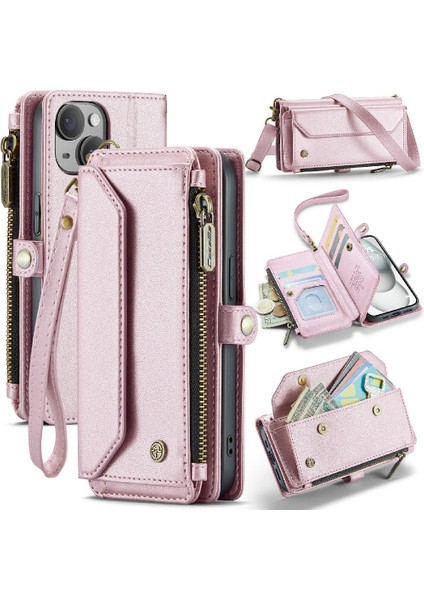 Iphone 15 Için Crossbody Durumda Fermuar Faturaları Yuvası Durumda Cüzdan Kart Tutucu Için (Yurt Dışından)