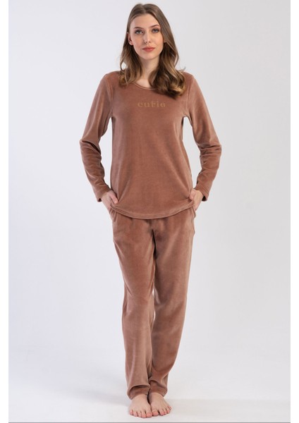 Kadın Kadife Uzun Kol Pijama Takım , 403093