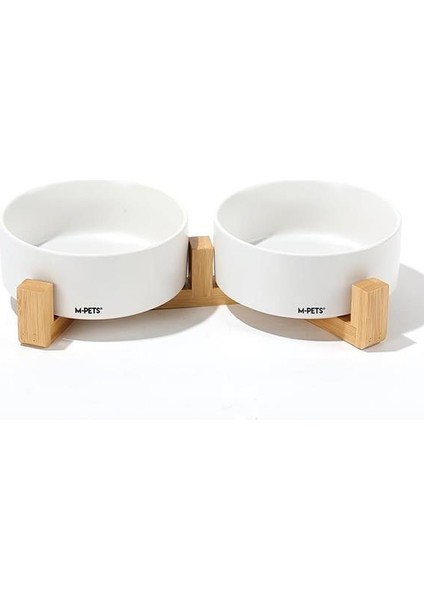 Opera Bamboo Standlı Seramik Mama Kabı 2 x 850 ml Beyaz