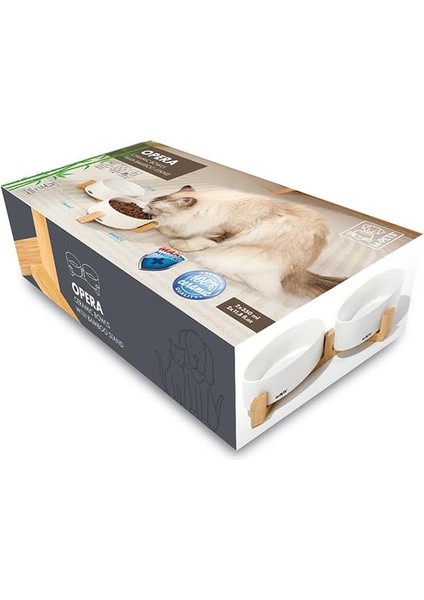 Opera Bamboo Standlı Seramik Mama Kabı 2 x 850 ml Beyaz indirimleri