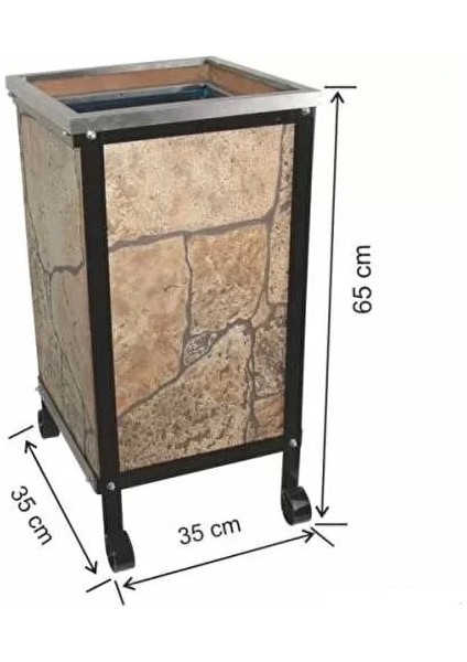 Garanti Metal 2104 Taş Dekorlu Kare Ahşap Bahçe Tipi Çöp Kovası (45 Litre)