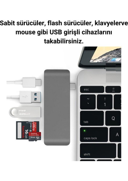 5in1 100W Type-C Dönüştürücü Çevirici Hub Type-C USB Tf Sd Kart Dosya Aktarımı Type C To USB