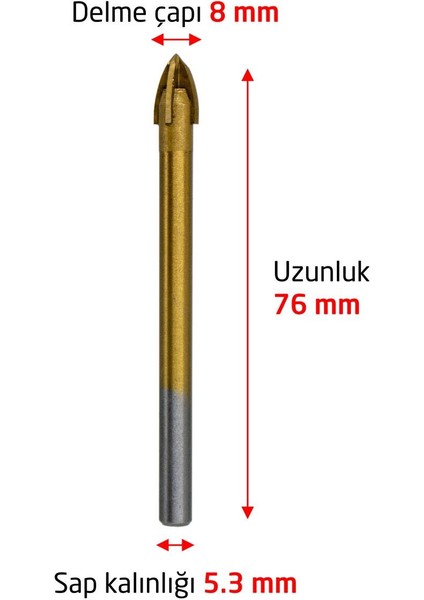 6174 Ok Tipi 4 Elmaslı Cam Fayans Delme Matkap Ucu 8 mm